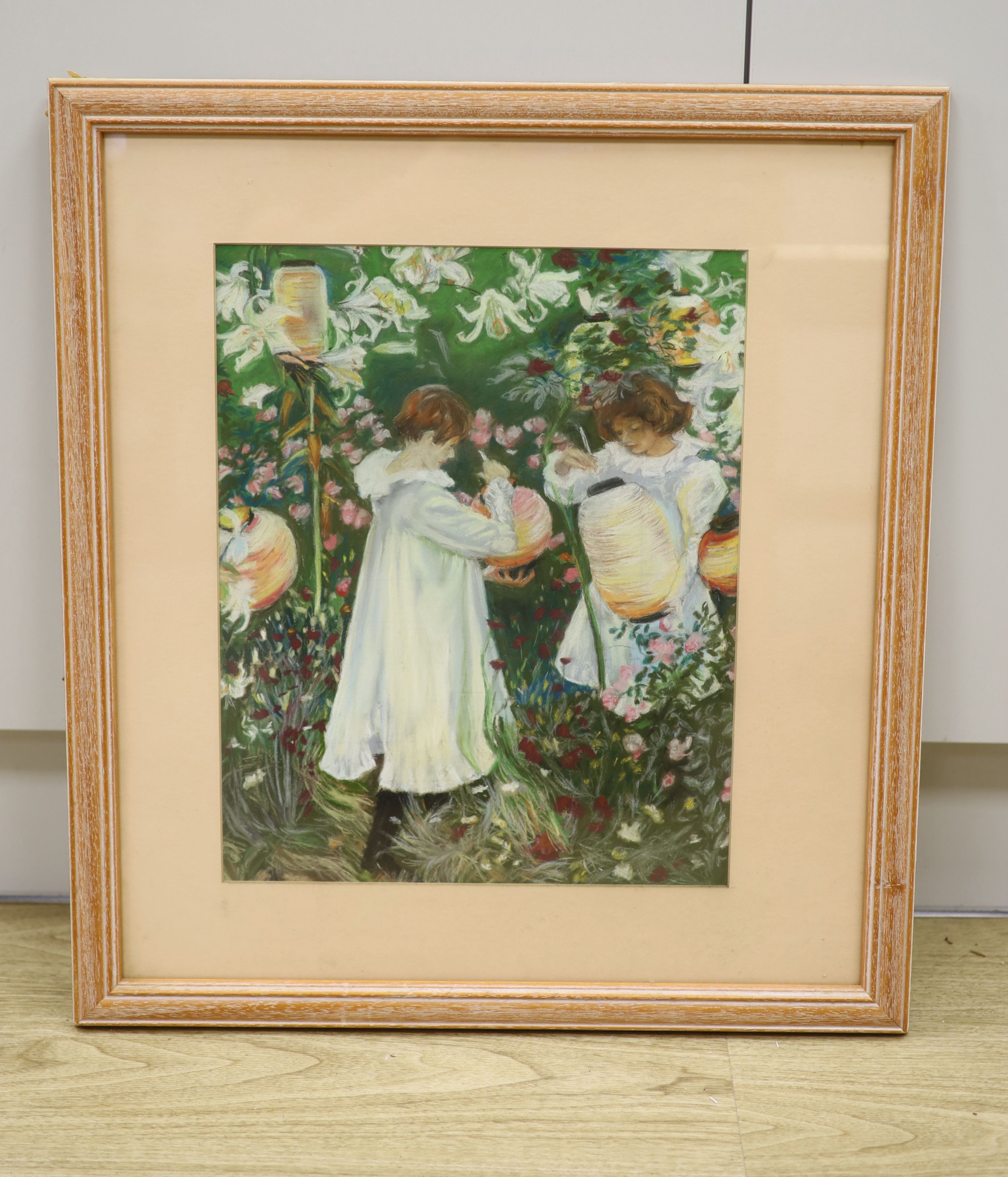 After John Singer Sargent, pastel, 'Carnations, Lily, Lily, Rose', 39 x 31cm